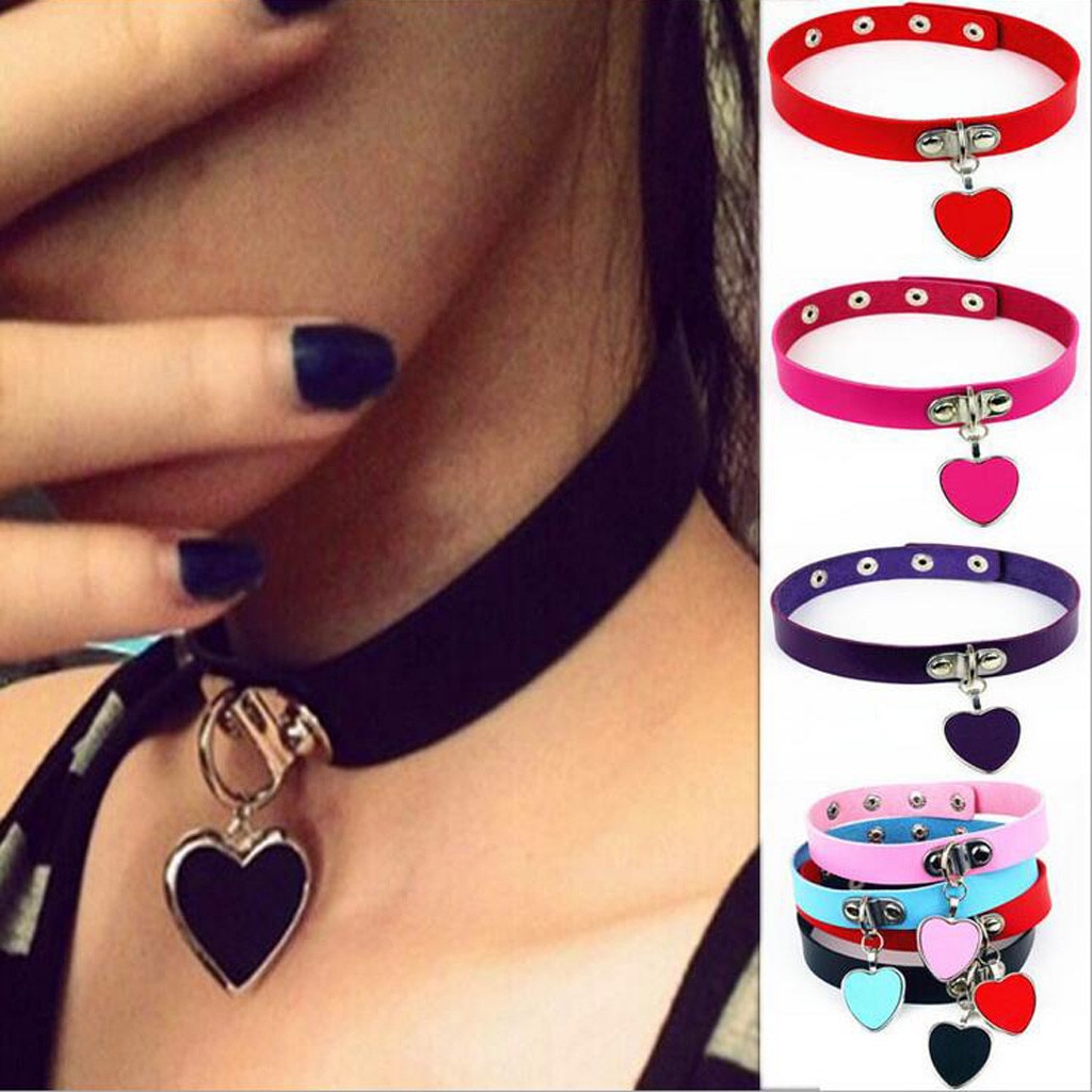 Harajuku Punk Gothic Rock Sexy di Cuoio DELL'UNITÀ di elaborazione di Cuore Rotondo del Ribattino del punto Del Collare Del Choker Della Collana Monili per il corpo e Piercing Festa di Compleanno Regalo di nozze @ 3