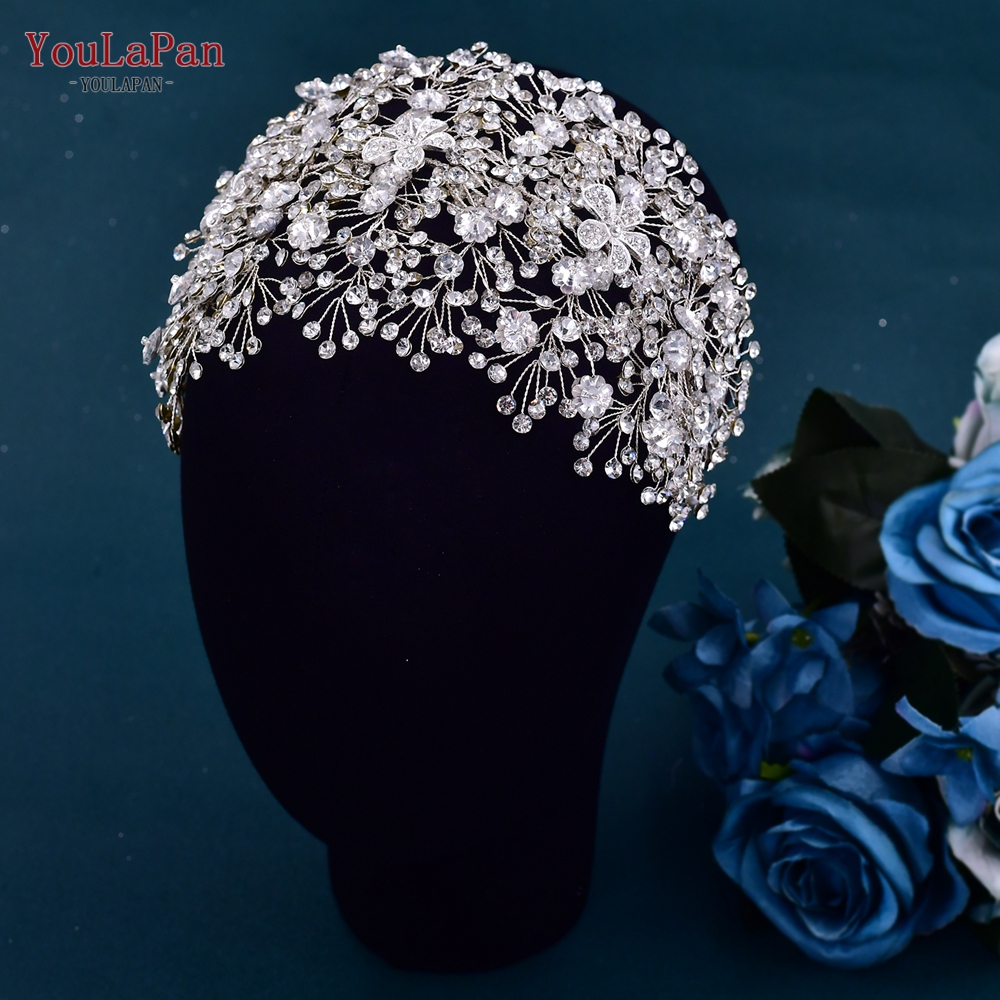 YouLaPan, diadema para la frente de la novia, tocados brillantes con diamantes de imitación para boda, mujer, de graduación, accesorios de joyería para la cabeza HP599: Bañado en rodio de imitación