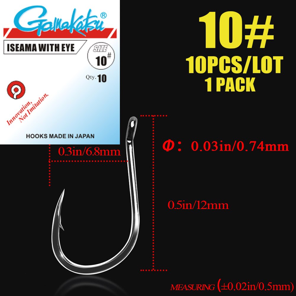 Gamakatsu 10 unids/lote Iseama 1/0 # -14 # Anzuelos de pesca, anzuelo de carpa, anzuelo de mar de acero rico en carbono, accesorios de pesca con mosca, aparejos: 10 / Morado