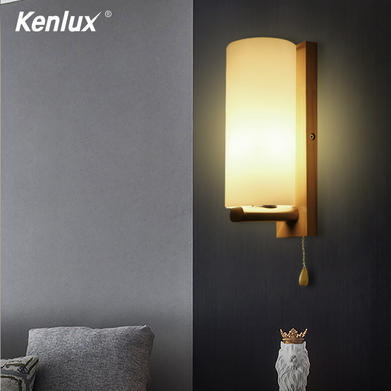 DELIPOP wandlamp hout, vintage wandlamp E27 met vierkante glazen kap, moderne wandlampen voor interieur voor woonkamer slaapkamer hal trap