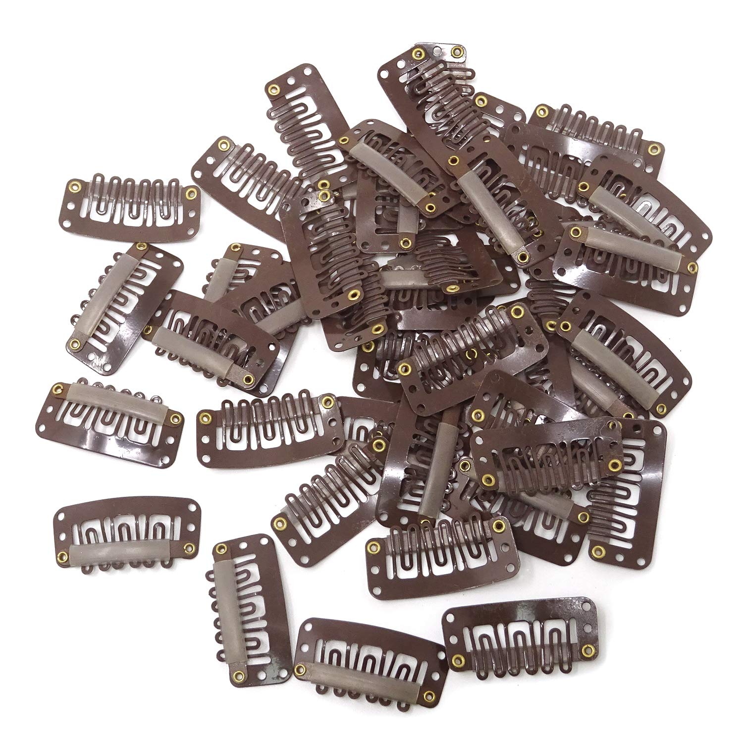 50 Clips pour trames de cheveux réels à clipser, Extensions de cheveux, perruque, pinces à cheveux: Brun foncé