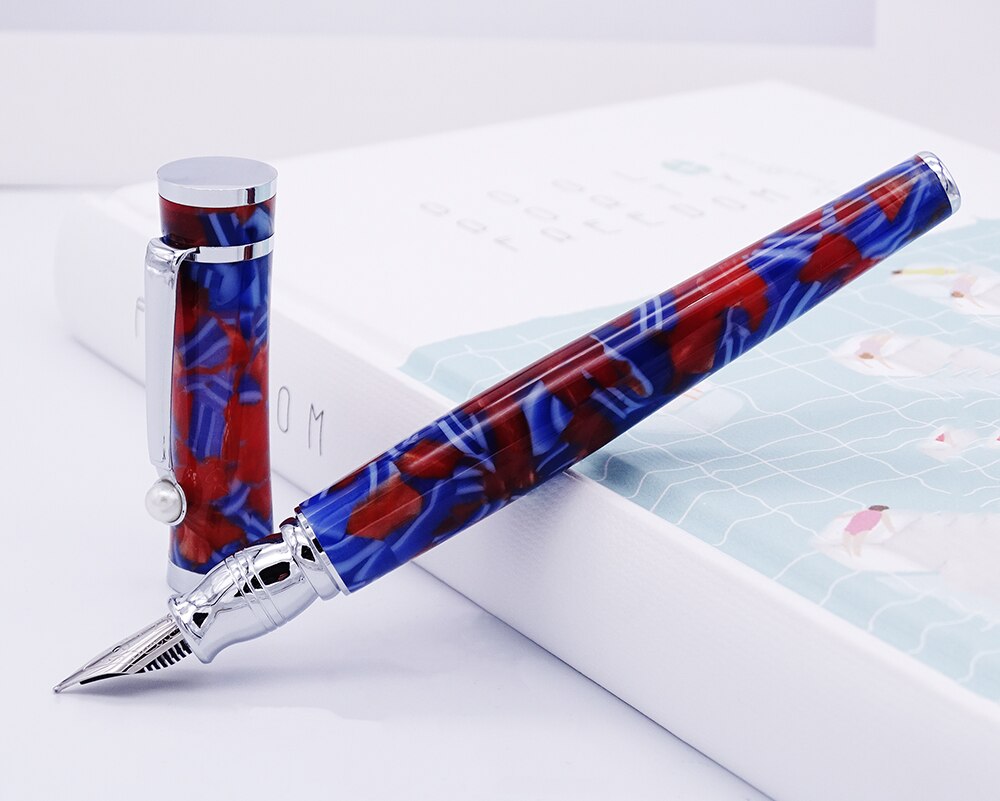 Fuliwen Celluloid Vulpen Esdoornblad Blauw-Rood, fine Nib Schrijven Pen Business Office Home Schoolbenodigdheden