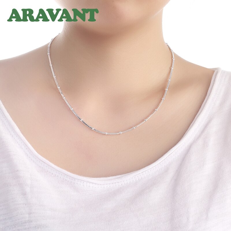 925 Silver Beads Snake Chains Choker Necklaces Women Girls Jewelry Collares