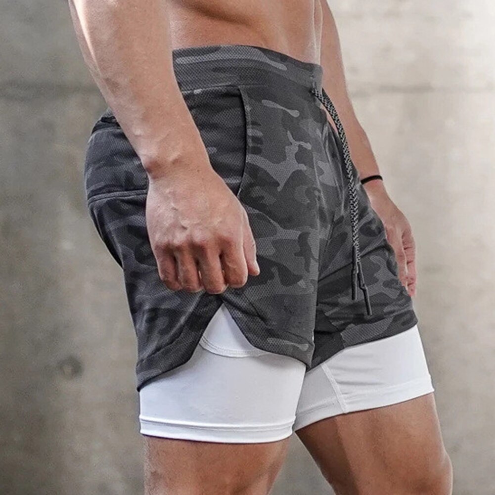 Camo Running Shorts Men 2 In 1 Double-deck Quick Dry GYM Sport Shorts Fitness Jogging Workout Shorts Men Sports Short Pants