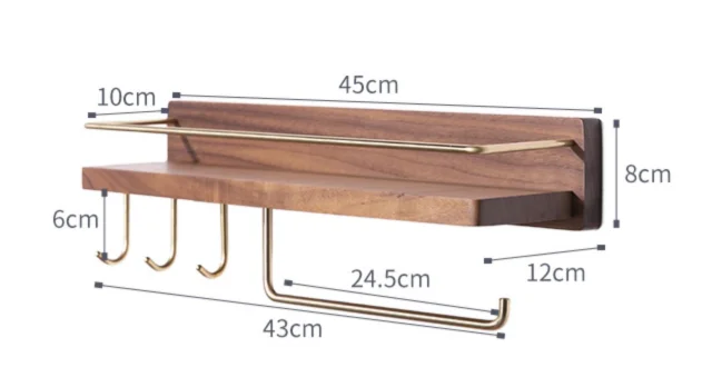 Håndklestativ i tre, rulleholder, veggmontert hylle, papir, baderomshenger, oppbevaring, toalett: Blå