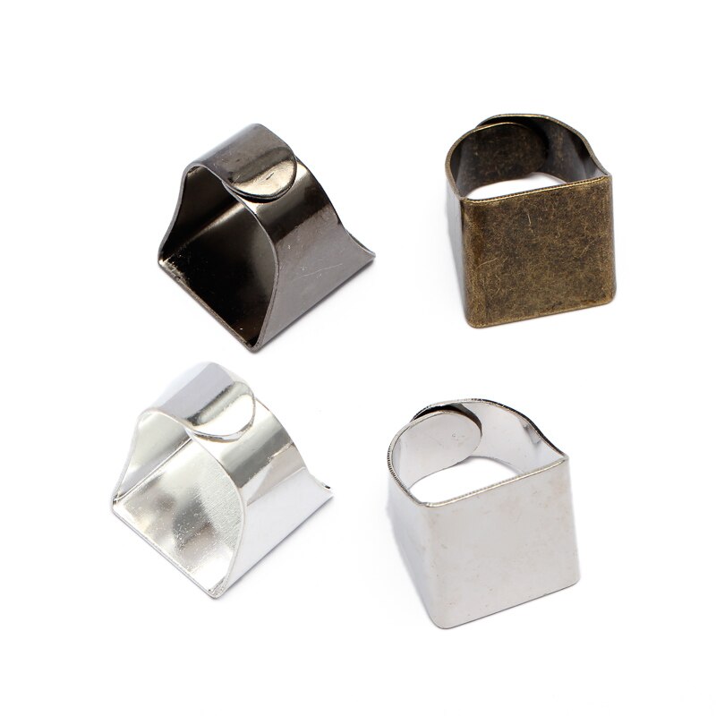 Anillos en blanco de latón, 5 uds., almohadilla de anillo rectangular, Base de anillo ajustable para dedo, embellecedor, fabricación de joyas, accesorios