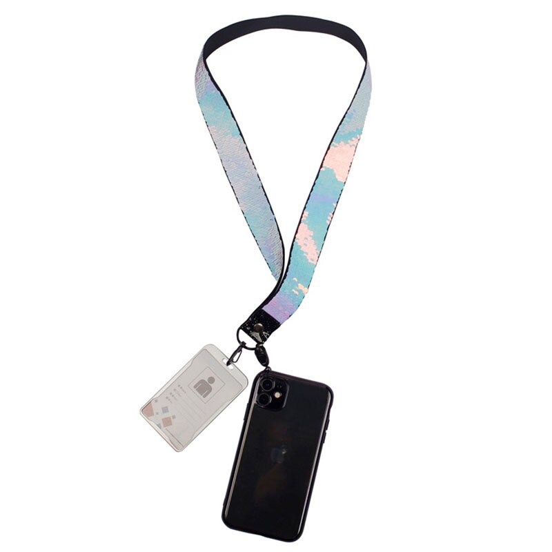 Moda dupla cor lantejoulas tecido de banda larga ajustável cordão do telefone móvel para o iphone 11 xs correia pescoço pendurar corda