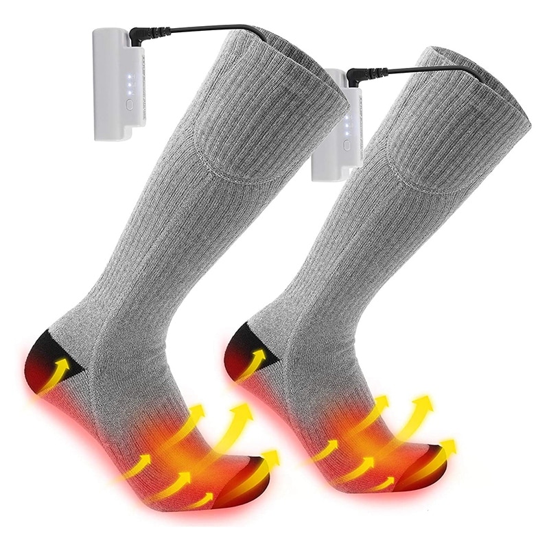 Oplaadbare Elektrische Sokken Met Grote Capaciteit Batterij Met 3 Warmte Instelling Voor Wandelen Vissen Camping Skiën: Gray
