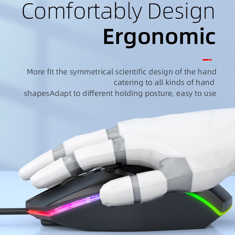 USB wired Mute Gaming Mouse 6-button 1600 DPI RGB Backlight Computer Mouse Ergonomic Computer Mouse for PC Laptop Notebook