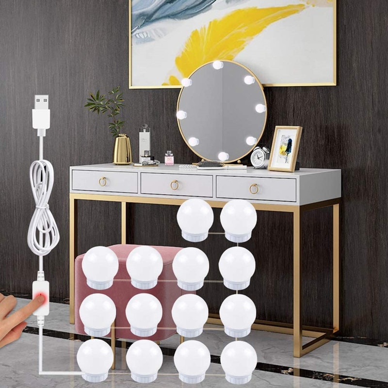Usb 5v led makeup spejl lys hollywood toiletbord forfængelighed pære badeværelse makeup spejl lampe med touch nedblænding