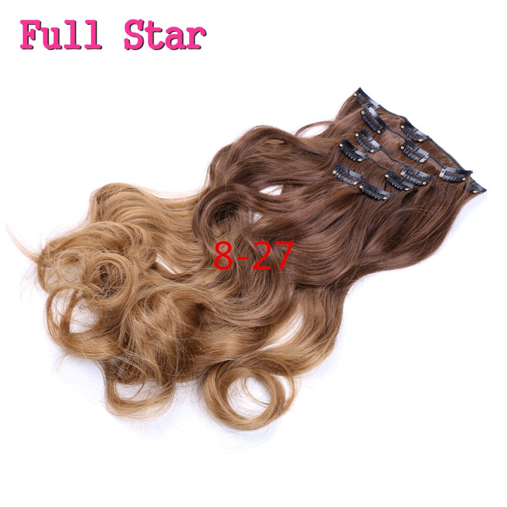 La estrella de 6 piezas de 22 "Ombre Clip en extensiones de cabello pelo sintético negro a Marrón castaño destacar negro para las mujeres blancas: T1B / 4 / 30