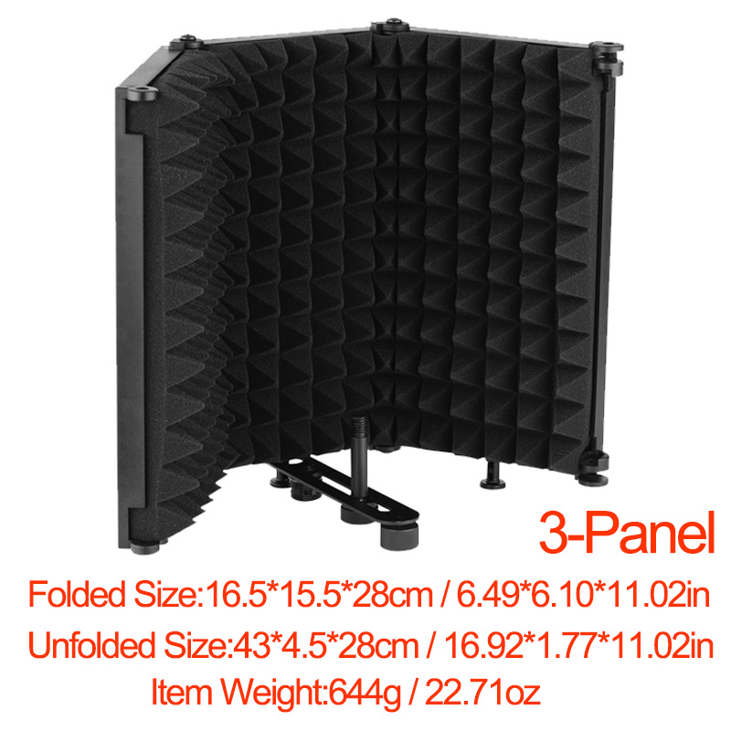 Foldable Microphone Screen Sound Absorbing Vocal Recording Panel Acoustic Isolation Microphone Shield Sound-proof Plate 3P/5P: 3-Panel  Type2