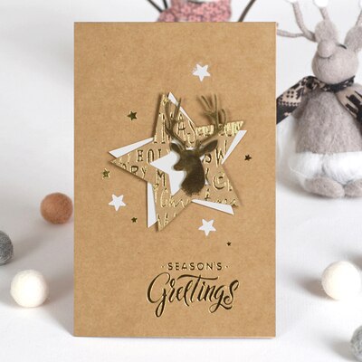 Eno Greeting good gold foil paper 3d christmas cards season&#39;s greetings kraft christmas greeting cards: 1905 II 08