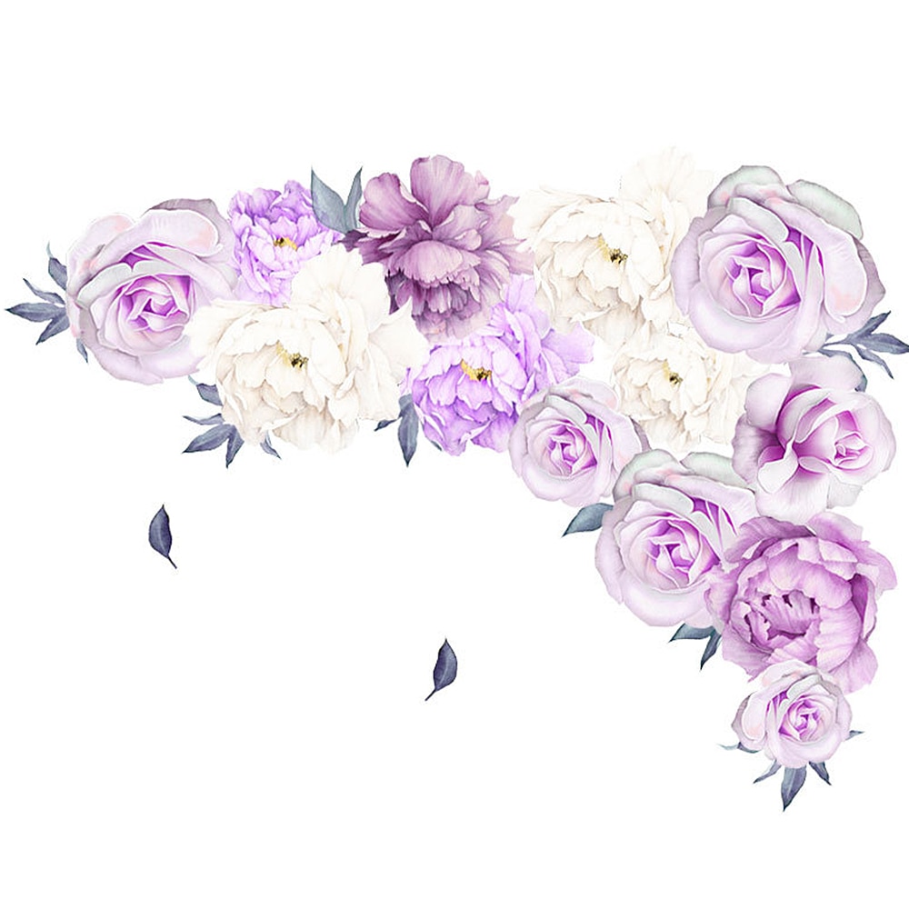 60x60cm Large Purple Peony Flower Wall Stickers Romantic Flowers Home