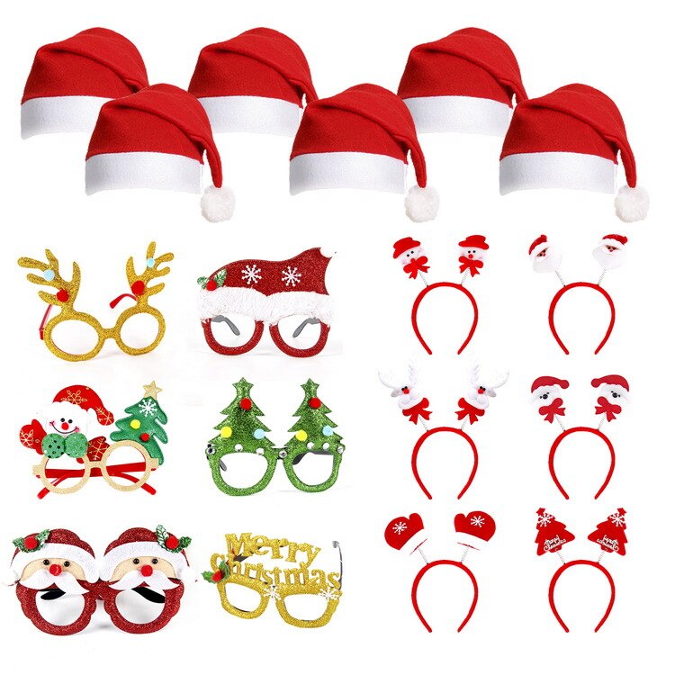 6-20 Stks/set Festival Levert Xmas Glazen Kerst Hoed Creatieve Party Kinderen Volwassen Hoofdband Kerstman Polsband: H-18 Pieces