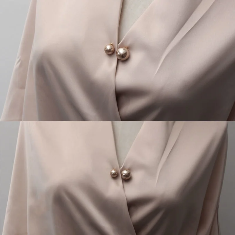 Women Tightening Waistband Pin Double Pearl Brooches Metal Lapel Pin Brooch Pins Sweater Shirt Cardigan Brooch
