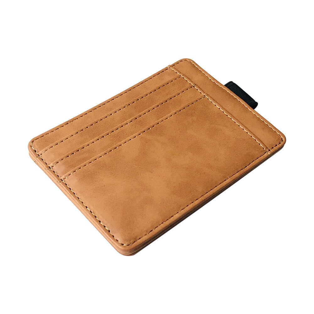 Portable Mini Men's Leather Credit Card Holder Slim Elastic Ribbon Business Cardholder Documents Wallet Coin Purse For Female: Brown