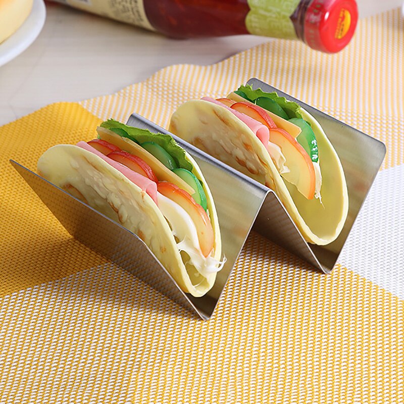 Stainless Steel Kitchen Restaurant Food Show Tool Taco Holder Stand Taco Holder Pizza Rack Cornrows Display Holders: 2 grids