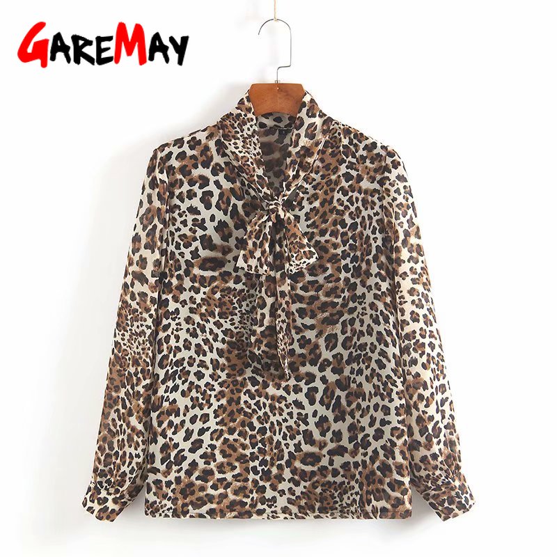 Forår kvinder leopard skjorte kvindelig langærmet sløjfe bluse kvinder leopard print bluse og toppe dame kontor skjorte kvinder streetwear