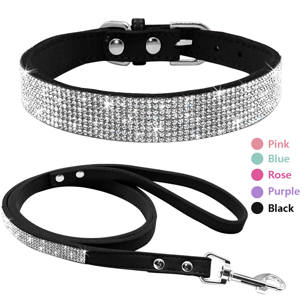 Strass hundhalsband bling kristall katt hundhalsband och koppel set djurpromenader koppel justerbar för små medelstora hundar