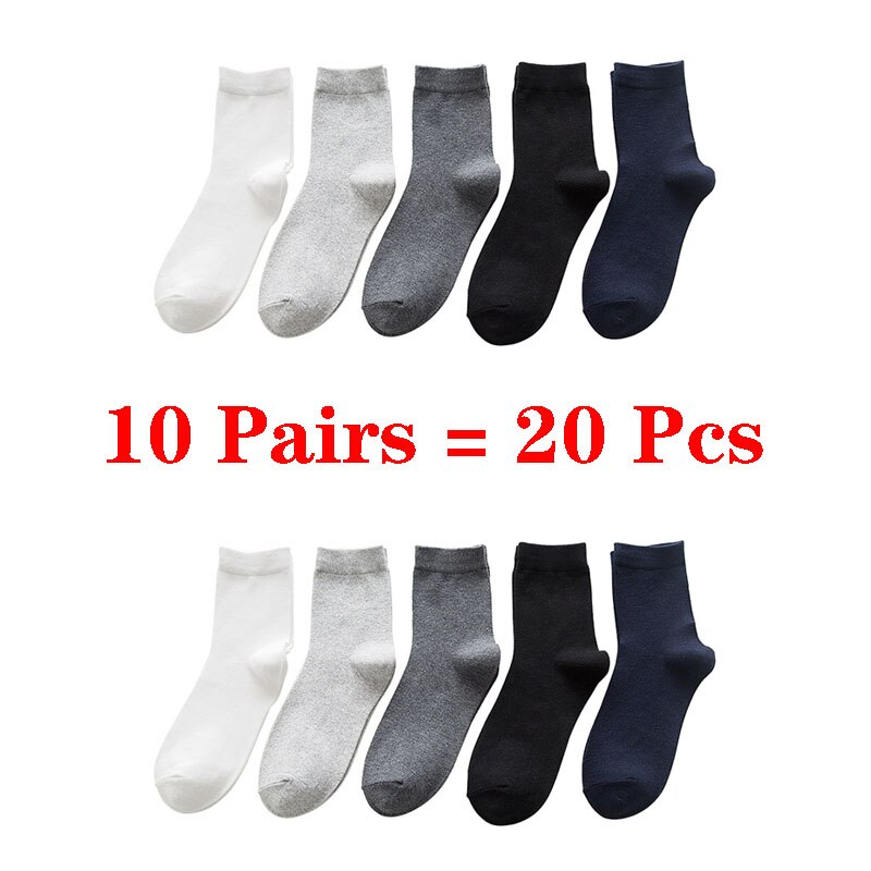 10 par= 20 stk business casual bomuld hvide sokker mænd forår efterår vinter ensfarvede crew sokker mandlige åndbare strømper meias: 16