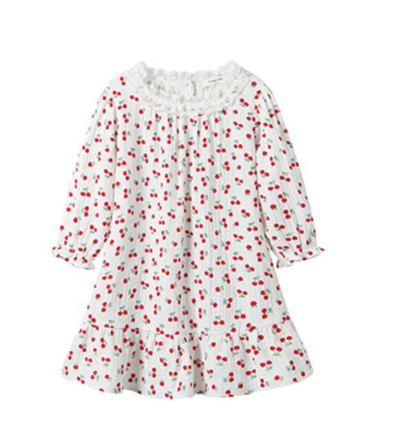 Robe de nuit Lolita pour enfants, imprimé cerise, chemises de nuit princesse à volants, vêtements de nuit pour tout-petits: dress / XS Height 85-95cm