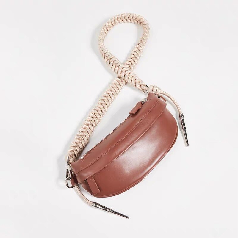 Women's Waist Bag PU leather Rope Knot Fanny Pack Bananka Travel Leisure bum bag Women Catwalk Belly Band Belt bag: Light wine red