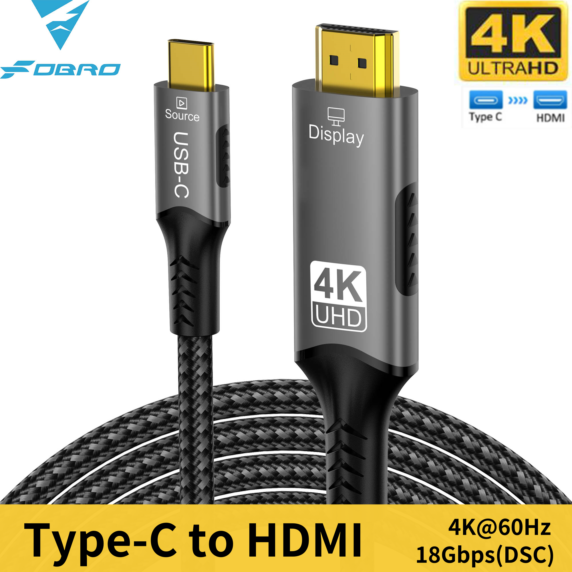 USB C to HDMI Cable (4K@60Hz) 3.3FT Type C to HDMI Adapter Thunderbolt 4/3 to HDMI for Home Office Compatible with iPhone 16 Pro: WHITE / 2m