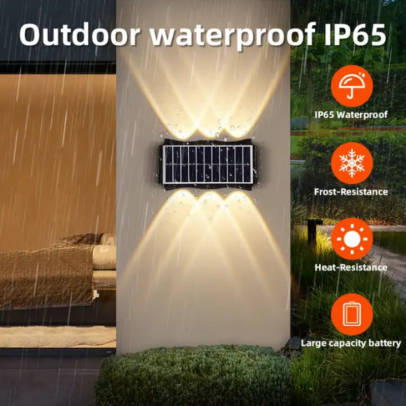 LED-Solar--Wandleuchte für Höhle Außenbereich, wasserdicht, nach oben und unten leuchtende Beleuchtung, Hausdekor-Leuchten für Außenveranda, Balkon, Garten, Straße
