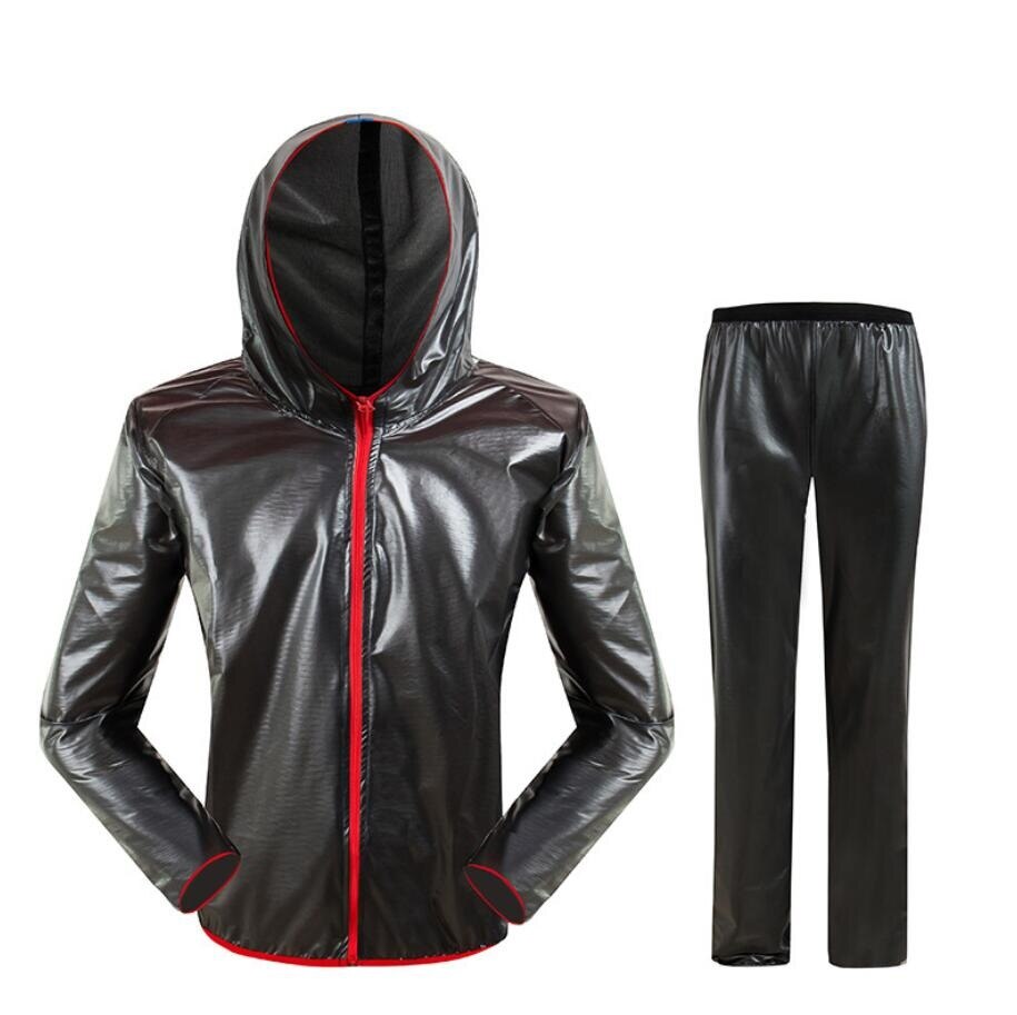 Pantalones de manga larga sólidos trajes de impermeable divididos Poncho elástico transpirable con tiras reflectantes para correr senderismo: Black / XXXL