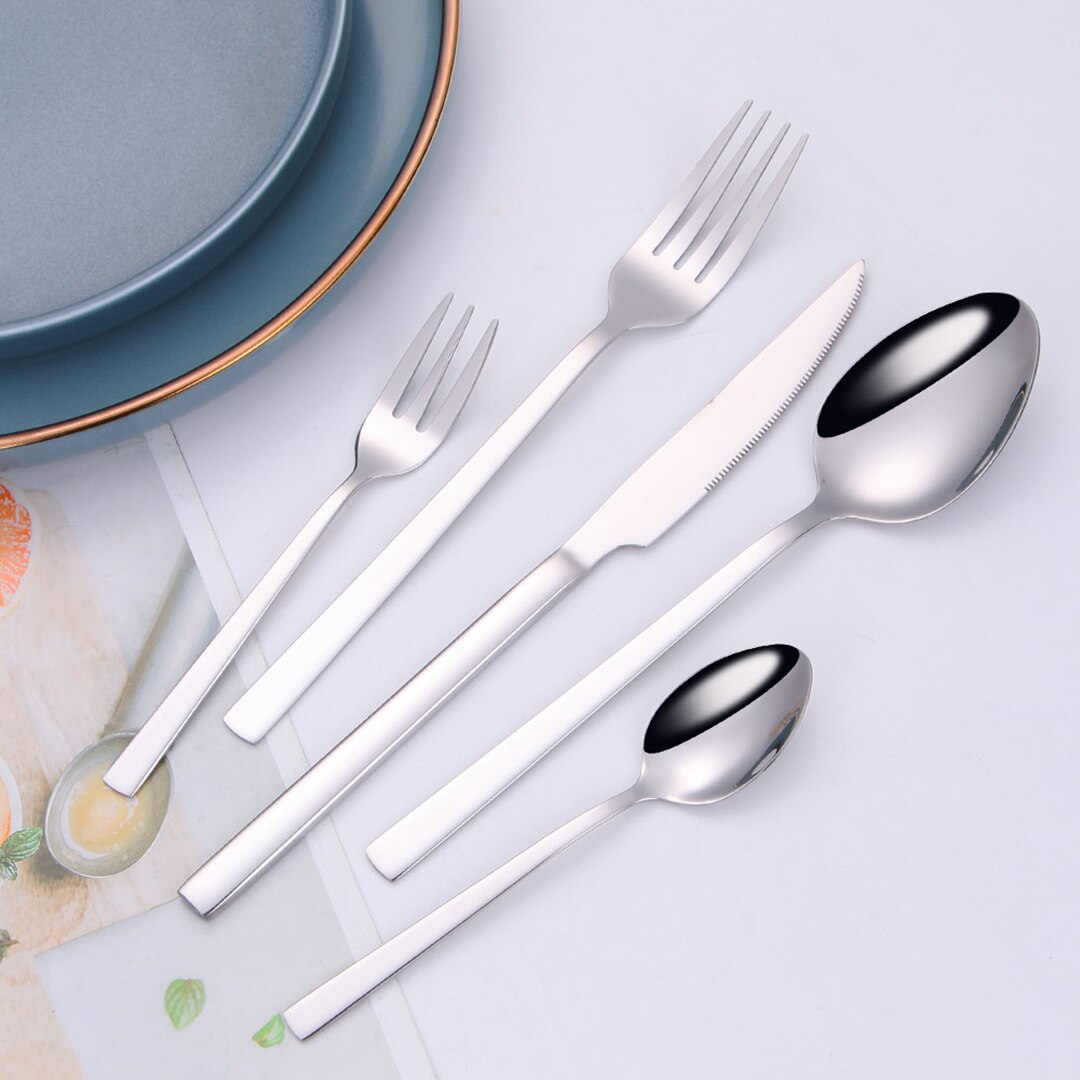 24Pcs Mirror Cutlery Tableware Set Silver Cutlery Stainless Steel Kitchen Set Dinnerware Knife Spoon Fork Dinner Set Complete