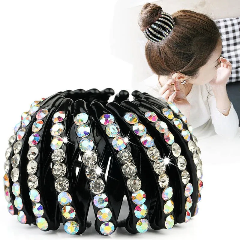 Épingle à cheveux en cristal strass pour chignon, pinces à cheveux, boucle en queue de cheval, nid d'oiseau, accessoires pour cheveux extensibles pour femmes: MULTI