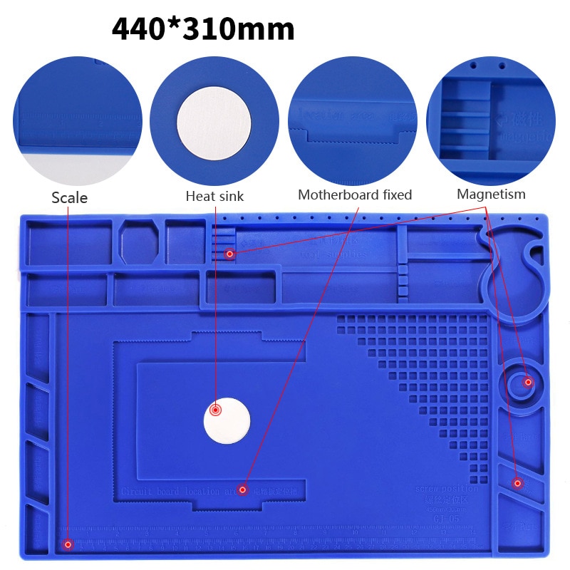 YIHUA Heat Resistant Soldering Mat With Magnetic Heat Insulation Working Pad Soldering Silicone Mat Repair Pad