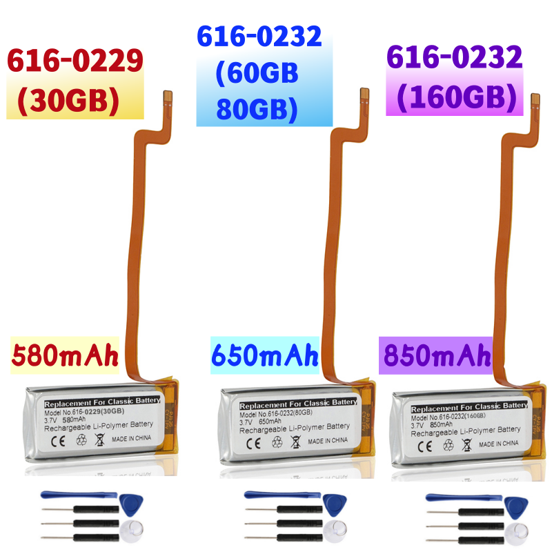 Bateria 616-0232 para ipod 5th vídeo 60gb 80gb 6th gen clássico grosso 160gb 616-0232 bateria 616-0229 30gb a1238
