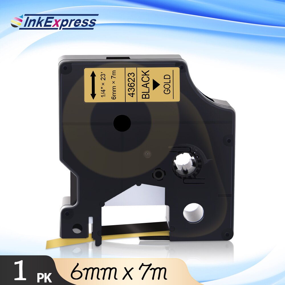 InkExpress Tape For DYMO 43613 43617 43618 43610 43614 43615 43616 Label Tape 6mm Printer Ribbon For DYMO LM 160 280 Label Maker: Black on Gold