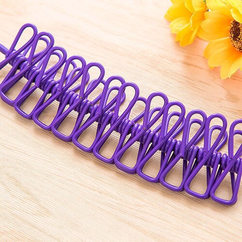 Tendedero portátil Extensible de viaje para exteriores, tendedero a prueba de viento, colgador de secado de ropa, cuerda colgante, 12 Clips, 1,8-3,5 M: Morado