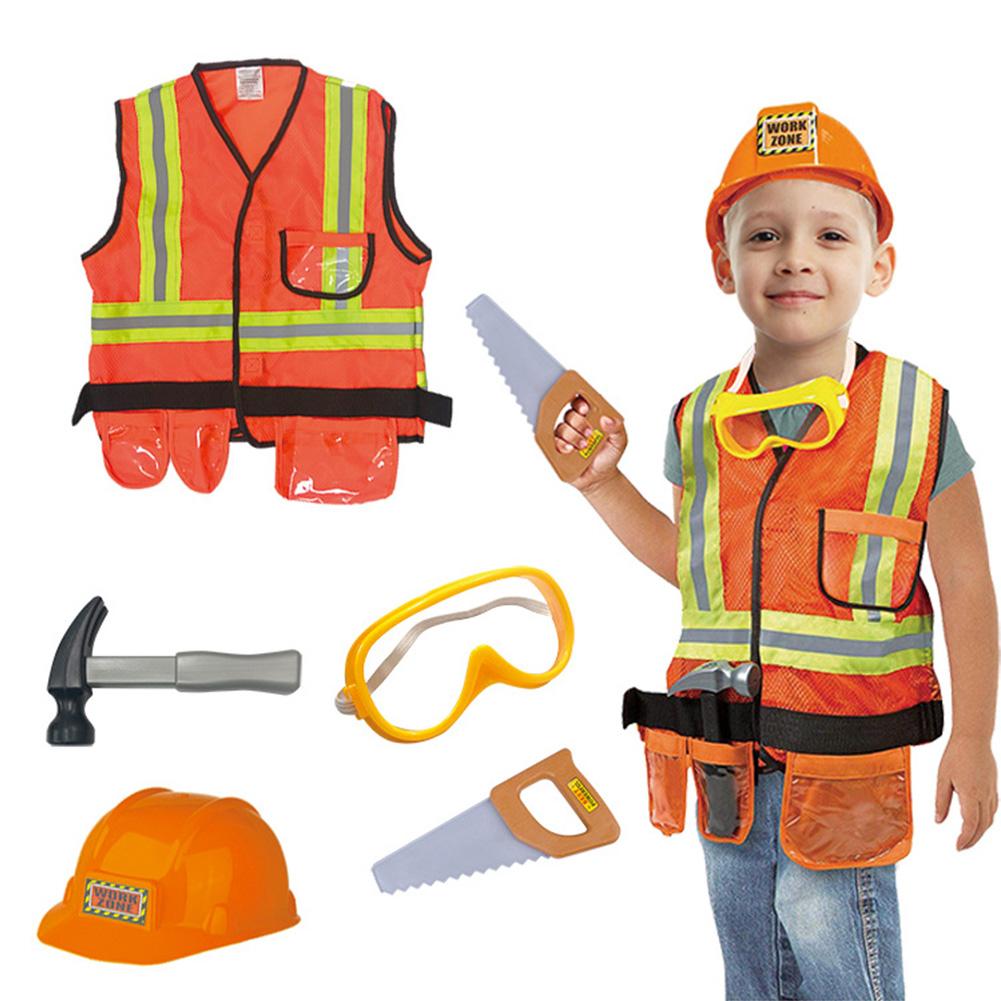 5 Stks/set Kids Bouwvakker Kostuums Outfit Opvoeden Brandweerman Kostuum Rollenspel Huis Kit Set Techniek Dress Up