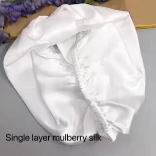 100% puro seda amoreira elástica noite boné amoreira seda envoltório de cabelo dormir gorro para mulher 19 momme sleeping cap único/duplo: White 01