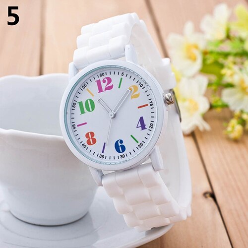 Kids Girls' Silicone Strap Arabic Number Children Sport Casual Quartz Wrist Watch kids watches reloj relo Wrist Watch ne: White