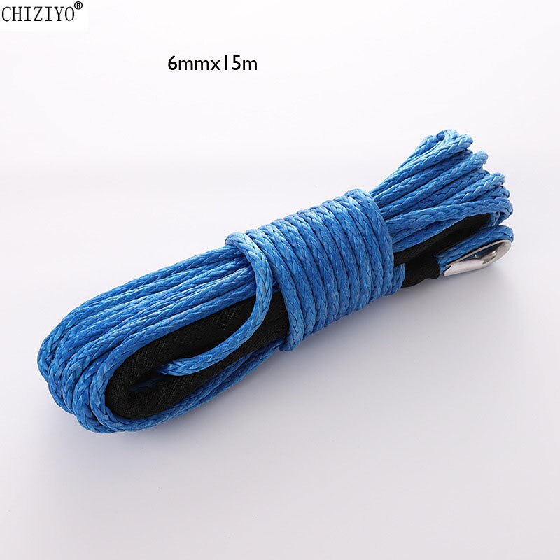 15m 5mm/6mm Rescue Tow Rope Towing Winch Cable Rope String Line Synthetic Fiber 5500lbs/7700lbs for ATV UTV Car SUV: 6mm Blue