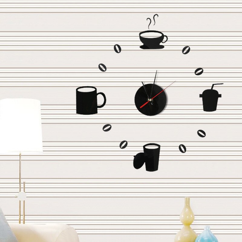 Wall Clock DIY 3D Number Wall Clock Sticker Home Room Decor Modern Office Decor Drinking Shape Wall Clock Decal