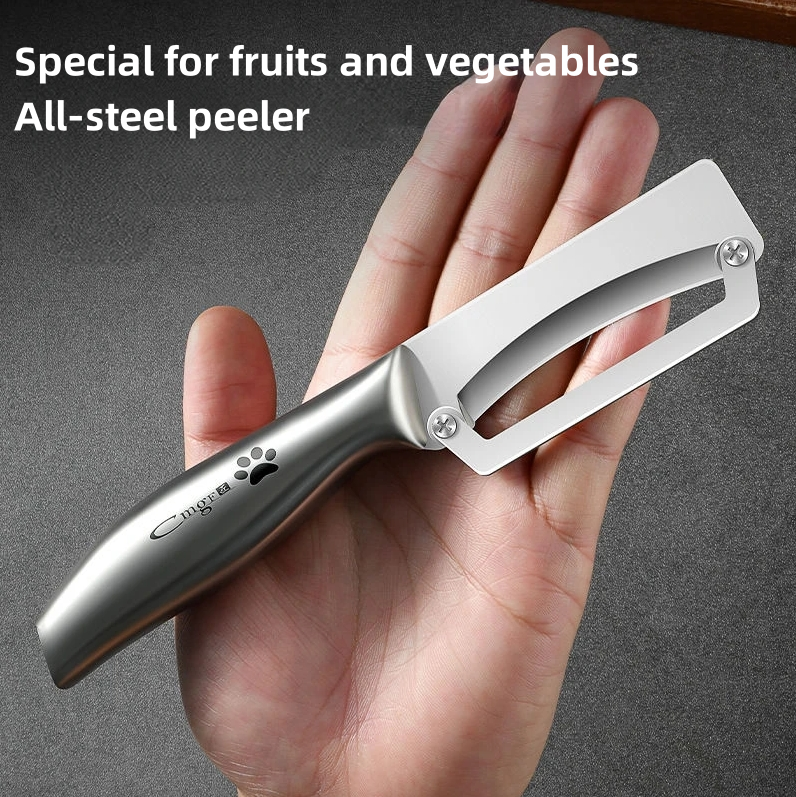 Stainless steel peeler with wooden handle for peeling and slicing fruits and vegetables | Durable and smooth operation: light yellow