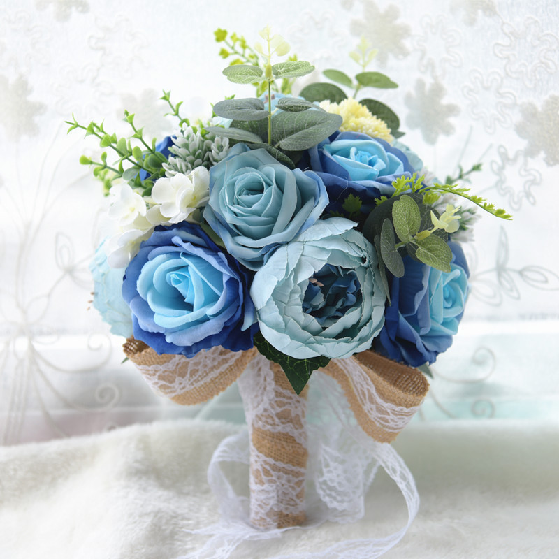 Bruiloft Bloem Bruidsboeket Silk Rose Wit Roze Hand Houder Bruidsboeket Flore Voor Bruidsmeisjes Wedding Mariage Accessoires: C-blue