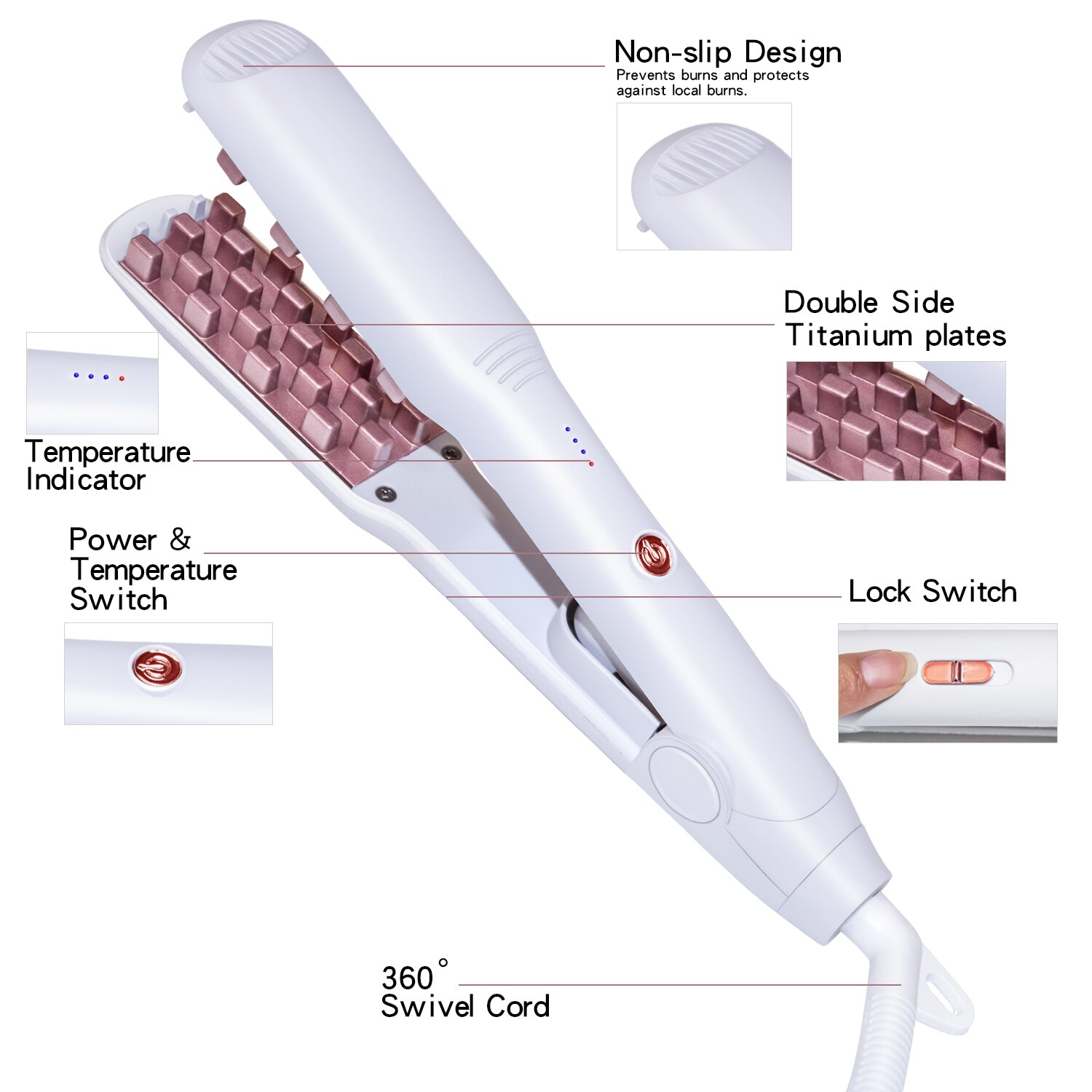 3D Grid Hair Crimper Volumizer Ceramic Hair Fluffy Corrugated Curler Flat Iron Corn Hair Splint Perm 5 Temperatures