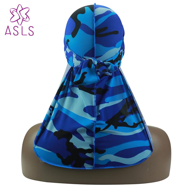 Silky Camo Durag 360, 540,720 Waves Extra Long Tail and Wide Straps for Men Stitching Outside Camouflage Print Durag: Royal blue