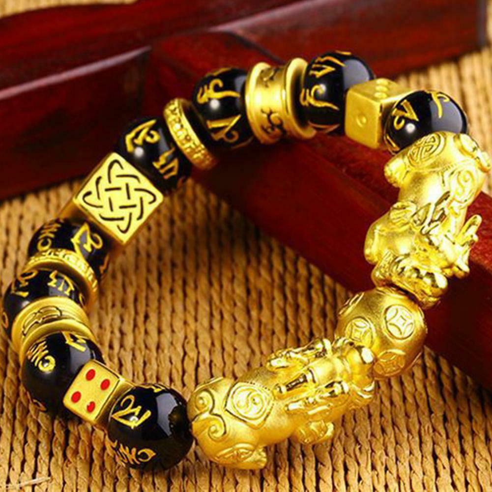 Gold Plating Bixie Rijkdom Feng Shui Armband Voor Vrouwen Mannen Kleurrijke Kralen Paar Luxe Sieraden Brengen Lucky Dappere Armbanden: Black