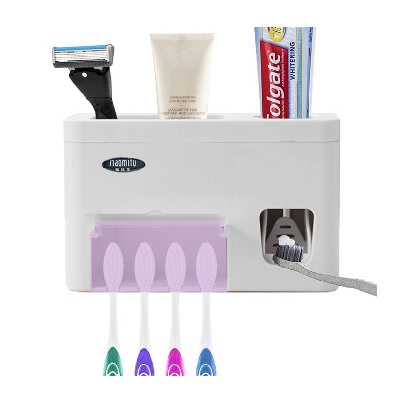 Porte-désinfectant pour brosse à dents UV, stérilisateur pour toutes les brosses à dents, autocollant mural Plus distributeur de dentifrice, fonction de synchronisation