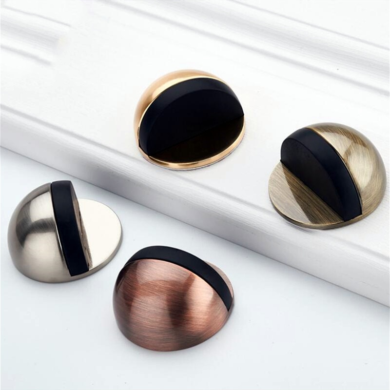 Gummidørstop børstet zinklegering magnetisk skjult dørholder holder moderne gulvmonteret dørstop med 3m klæbende sølv