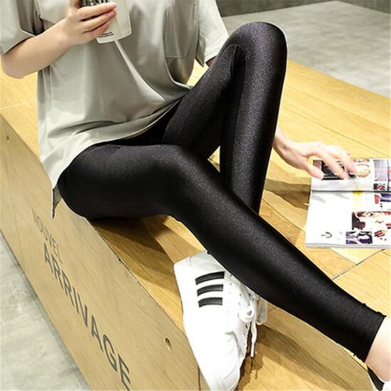 yuqung Black Womens Leggings shiny Lycra spandex legging workout Leggins Capris pants Fitness Nine Ankle length Pantalones