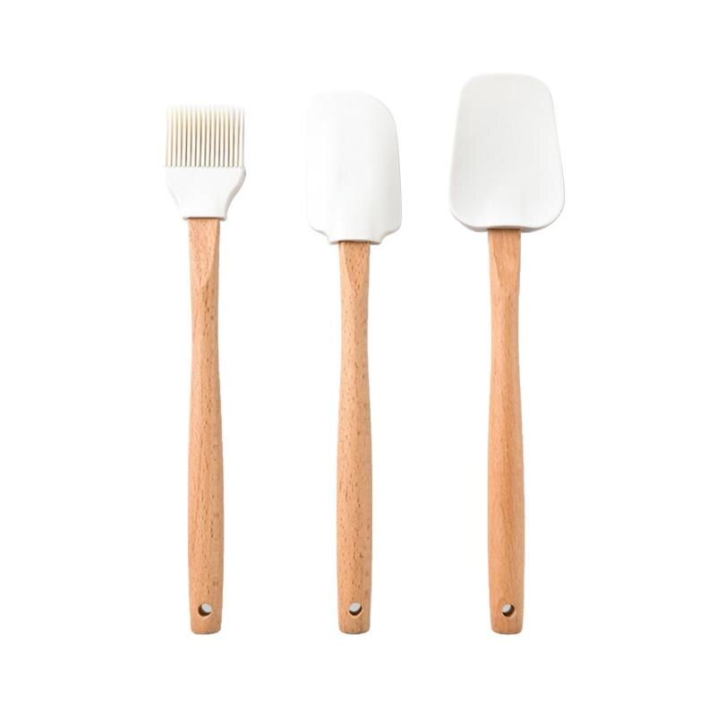 3Stck Wärme Beständig Integrieren Silikon Löffel Schaber mit Holz Griff Kochen Spachtel Eis Kuchen für Küche Werkzeug Utensil